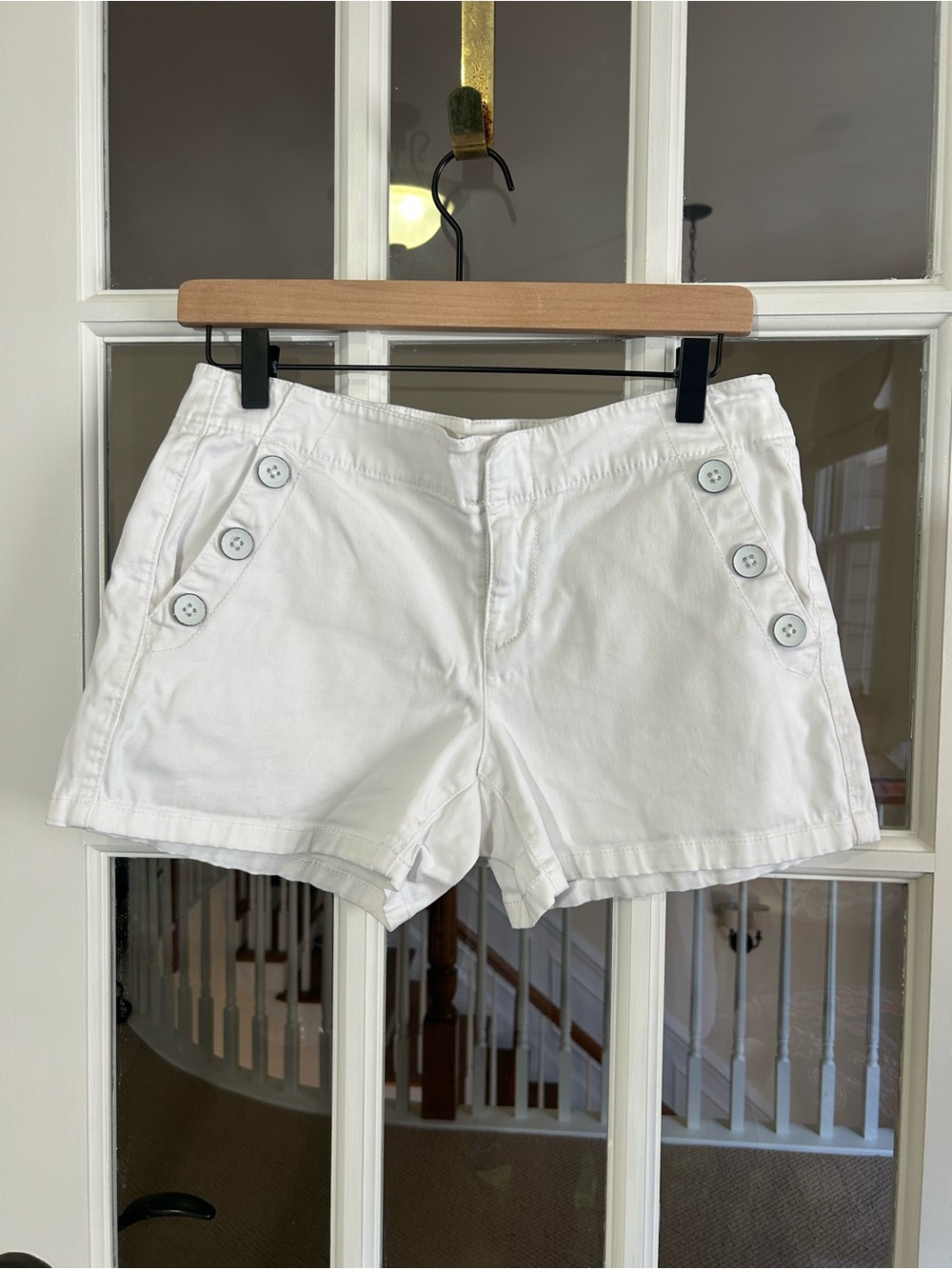 LOFT White Button-Accent Cotton Blend Shorts